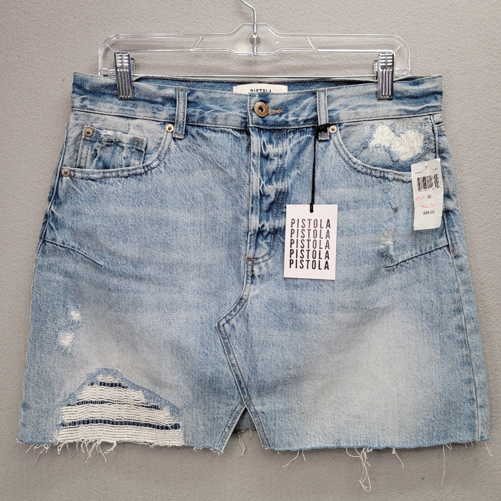 PISTOLA DISTRESSED CUT-OFF DENIM SKIRT, SIZE 30, NWT - Picture 1 of 8
